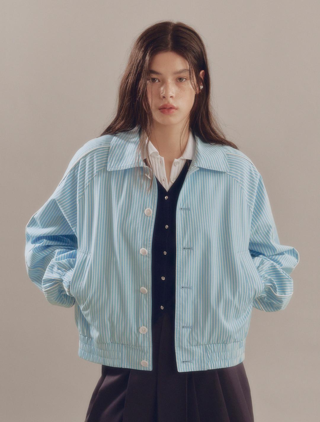 스트라이프 파이핑 셔츠 블루종 (블루)