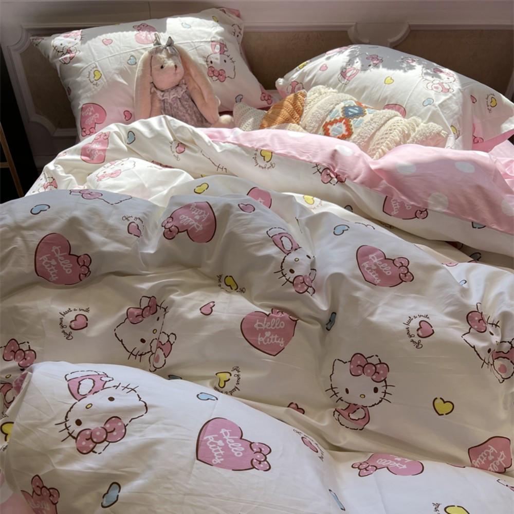 빈티지 헬로키티 이불 커버 세트 코튼 면 소재 감성 레트로 공주 침실 가벼운 싱글