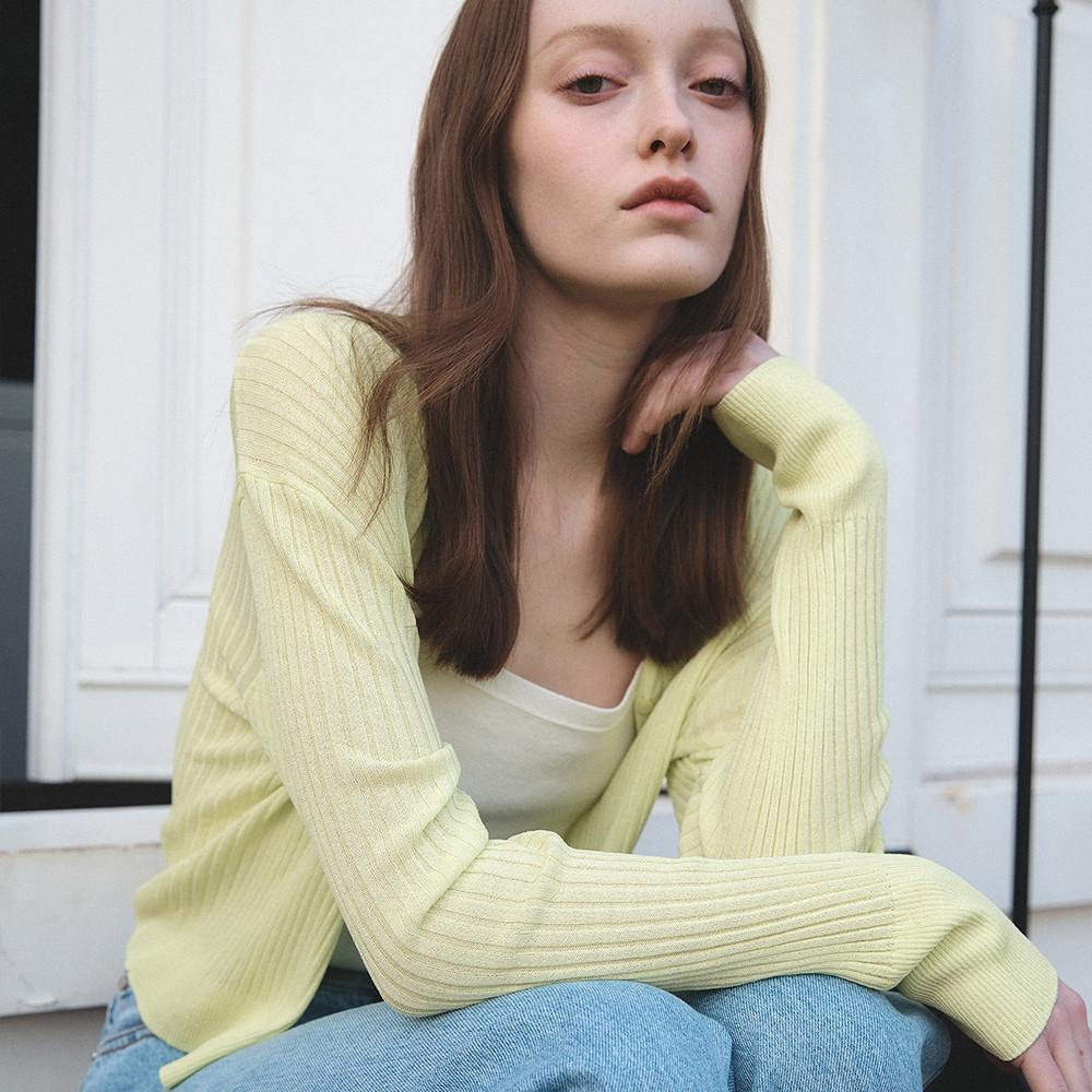 [10MONTH] Summer Knit_골지 V넥 가디건_라이트 옐로우 그린 TMT3113400