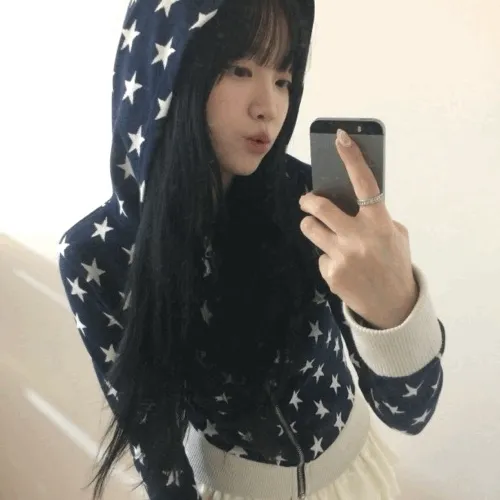 [유니크/모델소장] 별 자가드 배색 후드집업