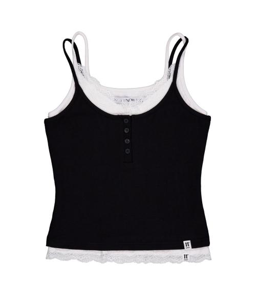 Lace Layered Cami Set (BLACK)