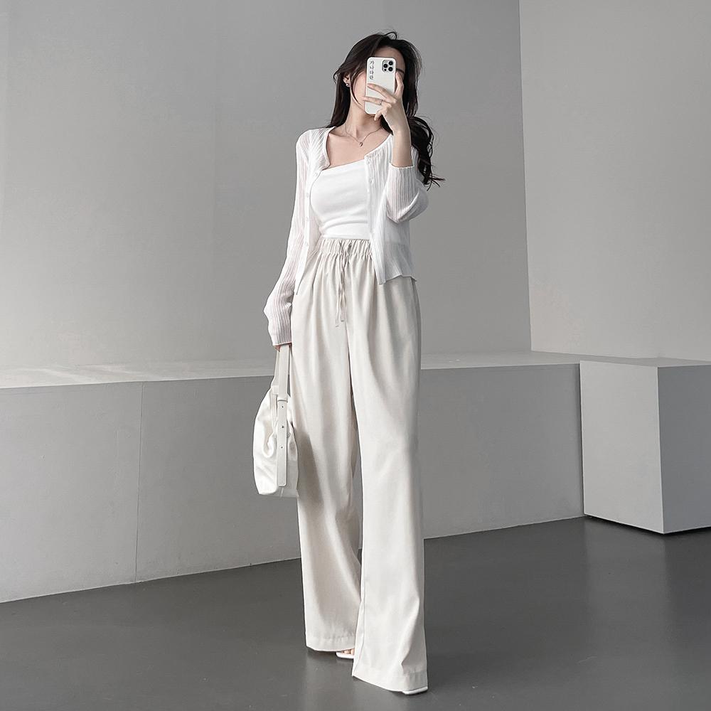 가나다란 [허리밴딩⭕] 가나다란 와이티 쿨링 허리밴딩 스트링 하이웨스트 핀턱 와이드 팬츠 6color