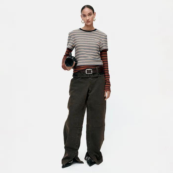 MULTI STRIPE LS T-SHIRTS atb1335w(BEIGE / BRICK)