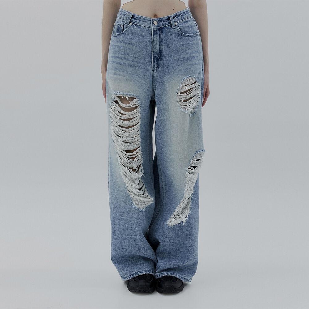 Scratch Damage Denim Pants [ Blue ]