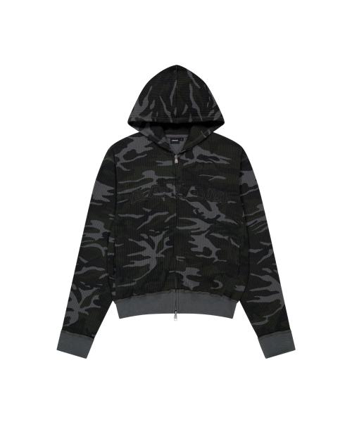 Camouflage Waffle Zip-Up Hoodie (Black)