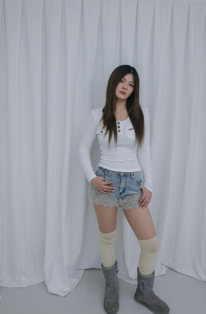 fur denim shorts