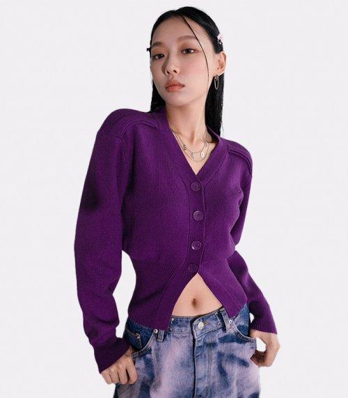 Balloon Ribbed Cardigan PURPLE