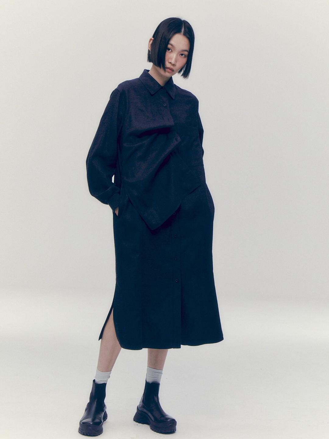 Cotton Layered Long Dress - Ash