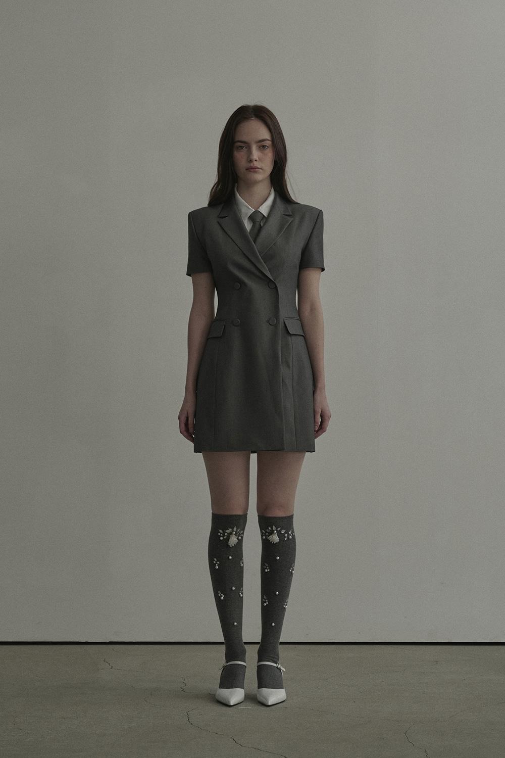[3월 14일 예약발송] Jenn Half Sleeve Suit Jacket Dress-Grey