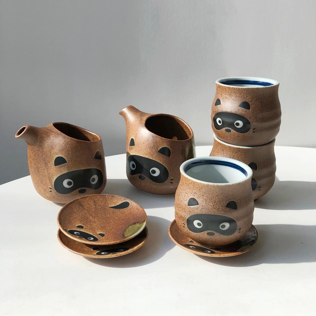 너구리 도쿠리 도자기 물잔 주전자 찻잔 이자카야 사케