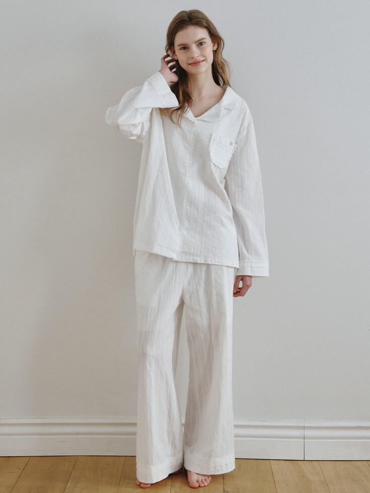 블랑슈 레이스 롱 코튼 파자마 SET