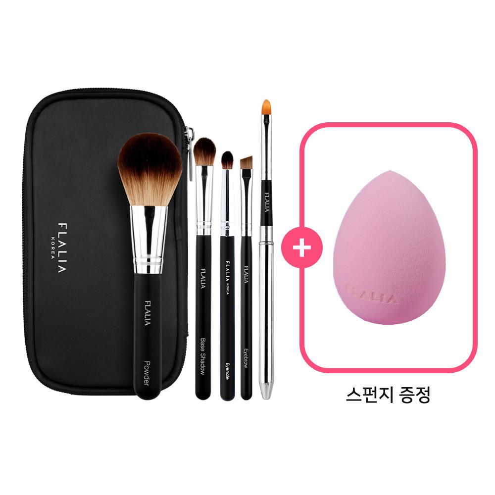 플라리아 심플 클래식5종 메이크업 브러쉬세트 휴대용 여행용 화장 붓 파우더 아이섀도우 립