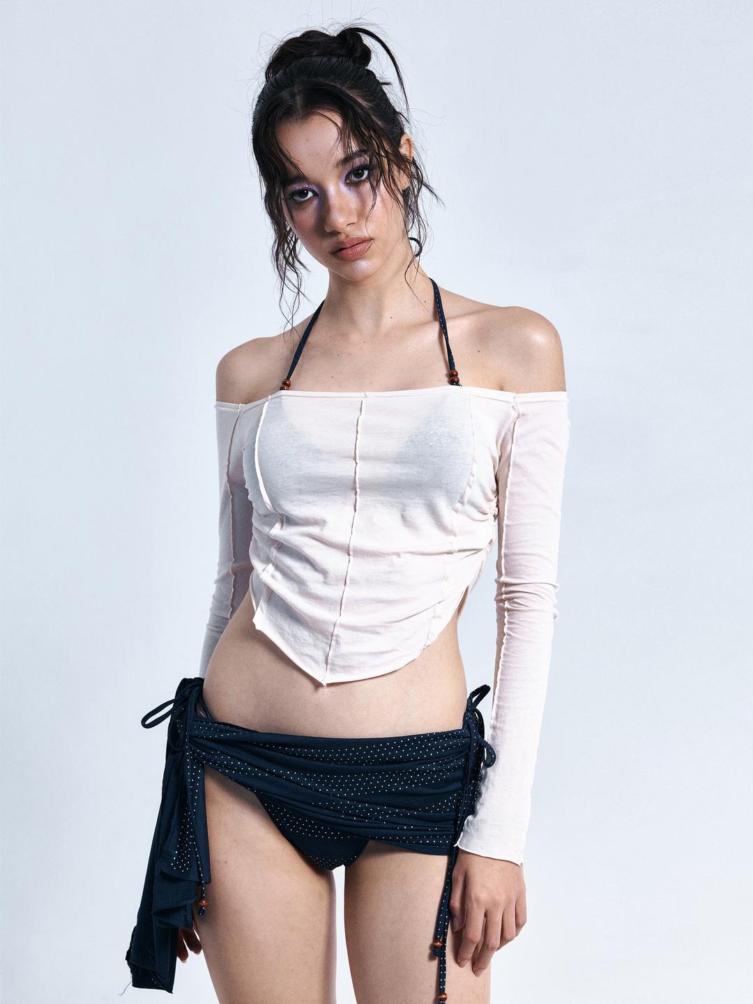 New Kylie Off-Shoulder Shirring Top (Skin)