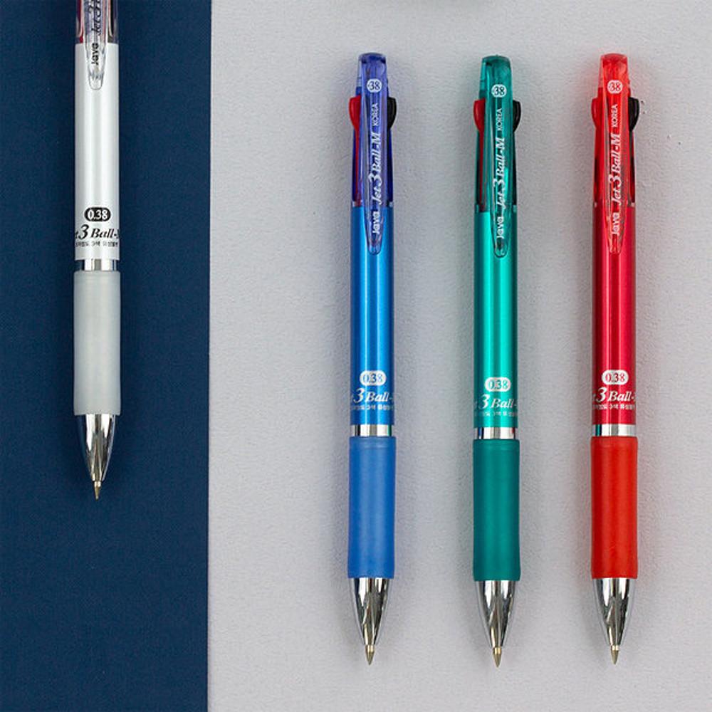 자바 0.38 제트3볼M / 저중심 3색볼펜 / 유성볼펜 JAVA JET