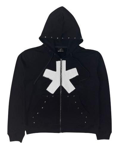 [SMOKEASTAR] Star Patched Hoodie Zip-up(BLACK)