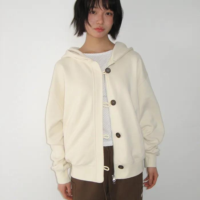 DUFFLE PLACKET HOODIE ZIP UP IVORY