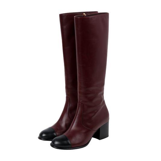 샤넬 하이 부츠 버건디 블랙 37 1/2C 75949