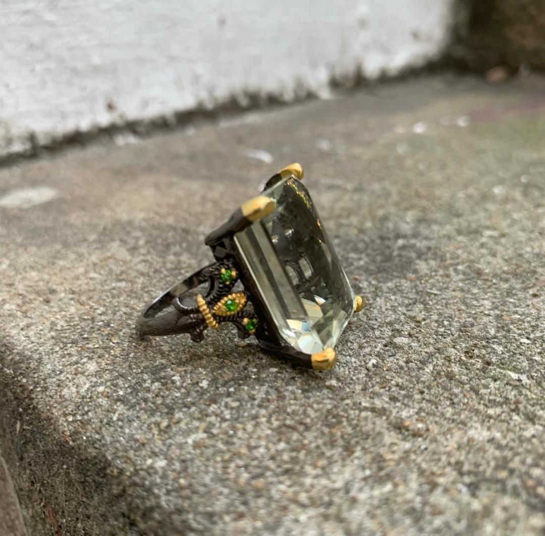 green amethyst & chrome diopside ring