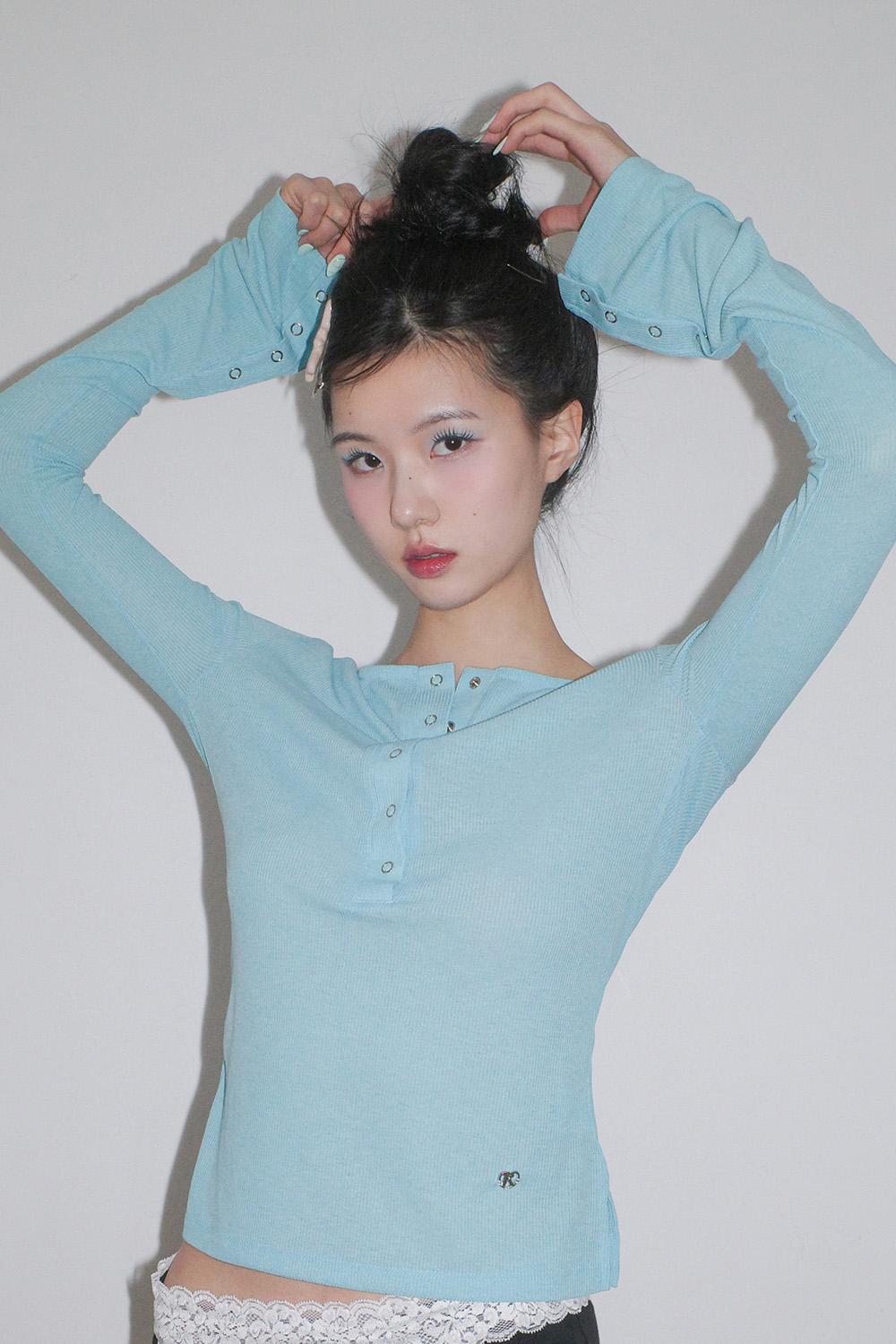 [2차 리오더] Button Bell Line Knit_Baby Blue