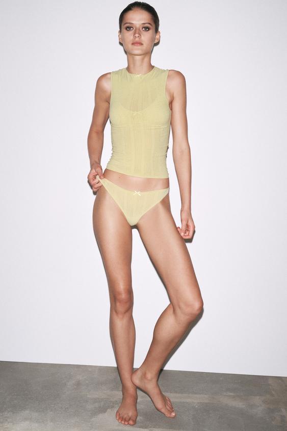 POINTELLE TOP WITH SATIN BOW