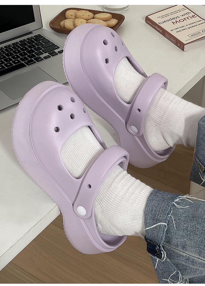 메리제인 통굽 슬리퍼 키높이 굽높은 크록스 여성 실내화+지비츠