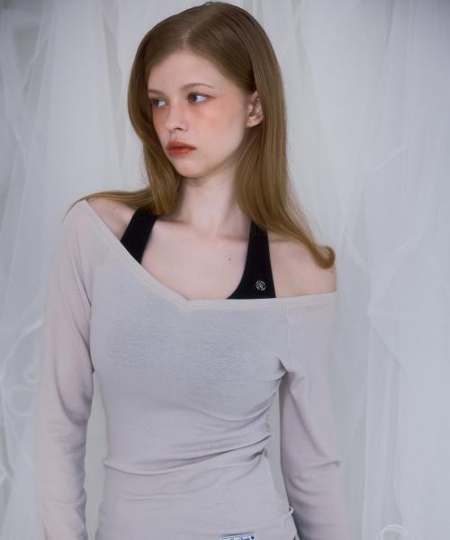 Soft Curve V-neck Long Sleeve [Beige]