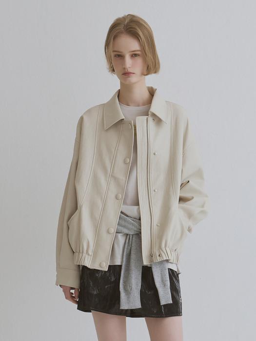 Vegan Leather Zip-up Jumper (2color)
