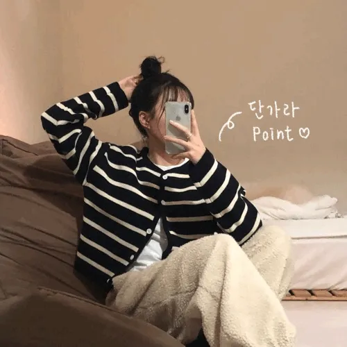 [*고퀄*/데일리] 단가라 가디건 자켓 - 4colors (아방핏 루즈핏 스트라이프 긴팔 가디건 핏보장 러블리무드)