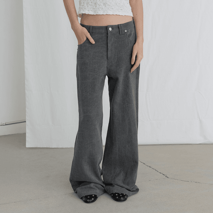 VINTAGE STRIPE COTTON PANTS - CHARCOAL