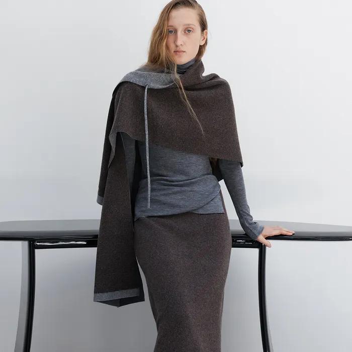 Wool Cashmere Double Faced Multiway Stole_Melange