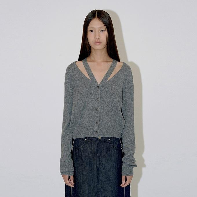 SLIT V NECK CARDIGAN (grey)