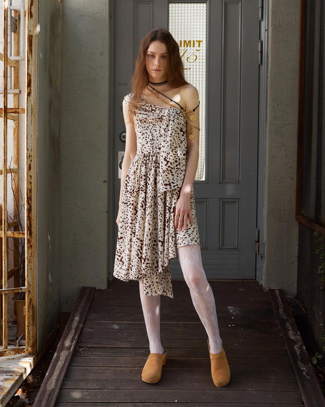 ASYMMETRIC LAYERED DRESS, BEIGE