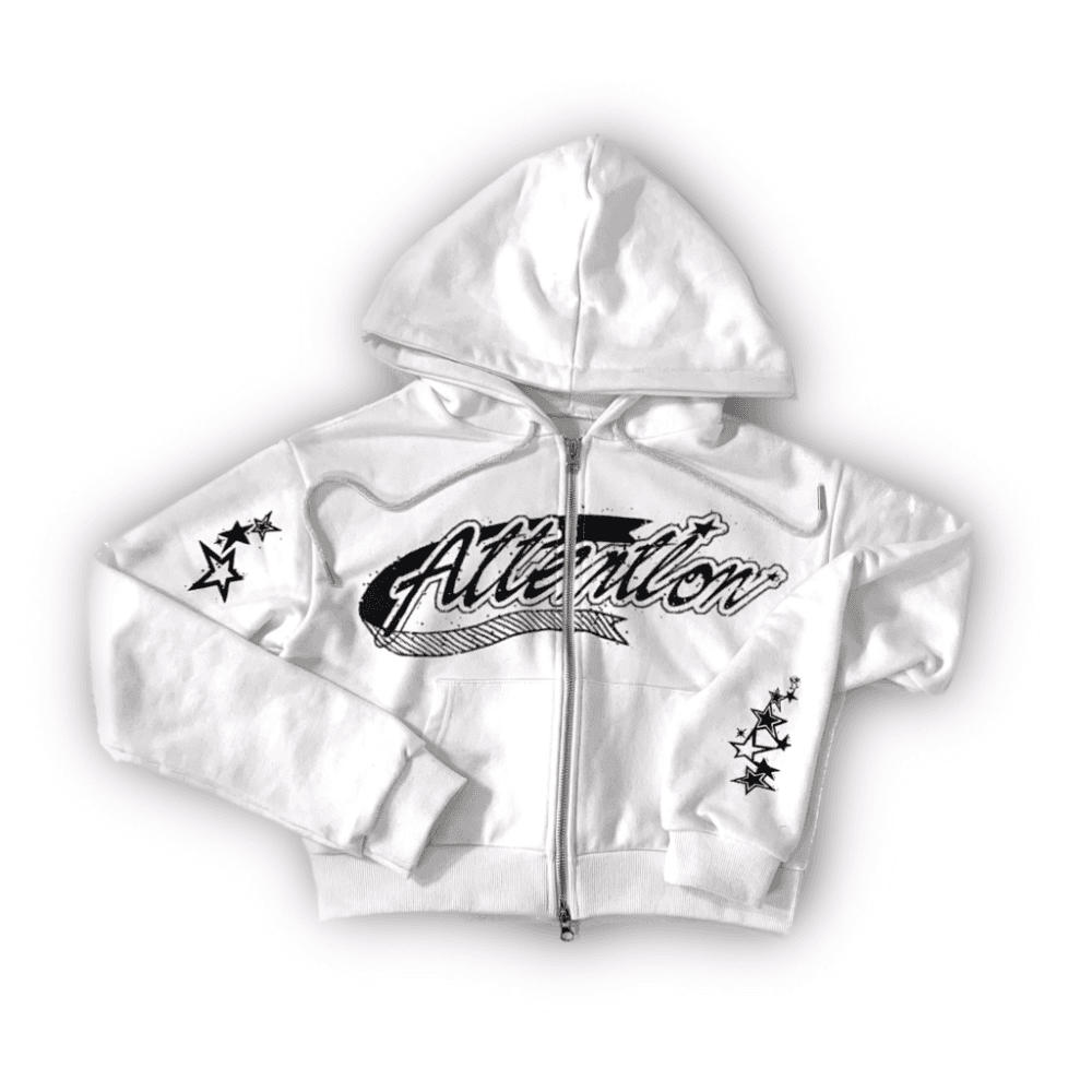 Attention crop hoodie zip up    [ White ]