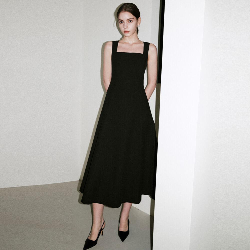 [22SS] 플레어 슬리브리스 롱 원피스_BLACK