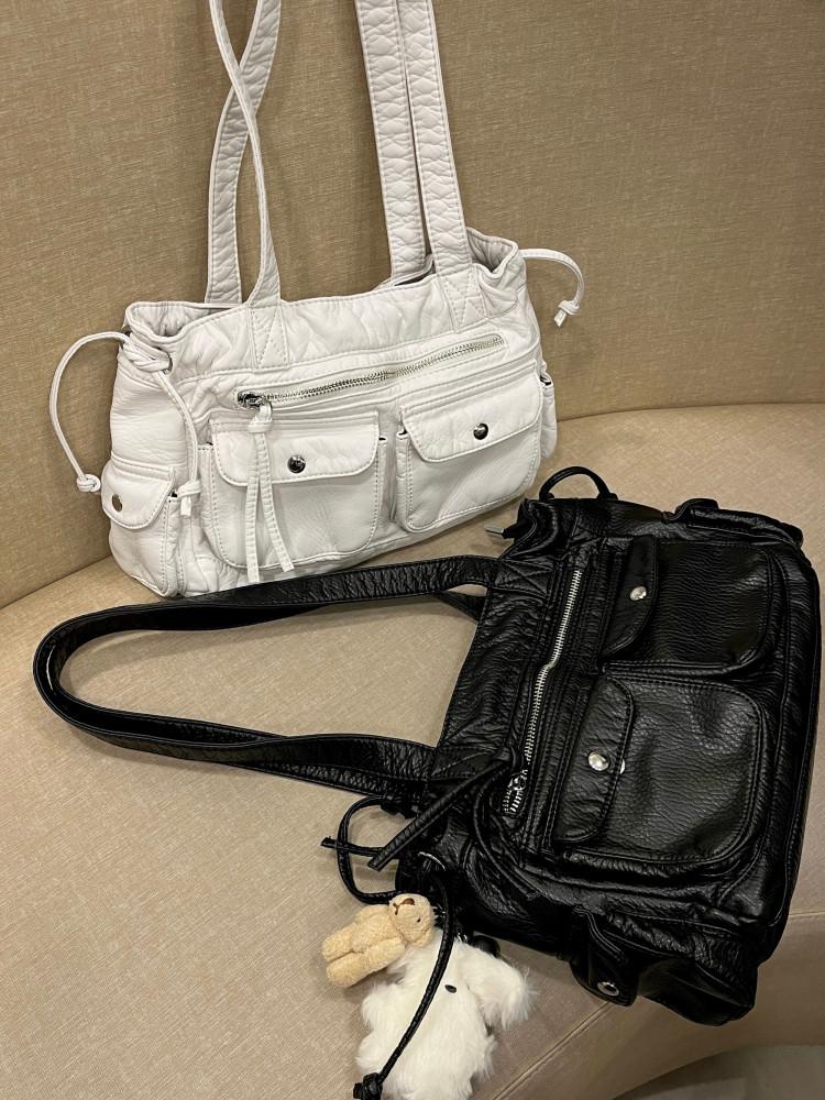 Y2K 빈티지가죽 포켓 바게트 숄더백 여자숄더백