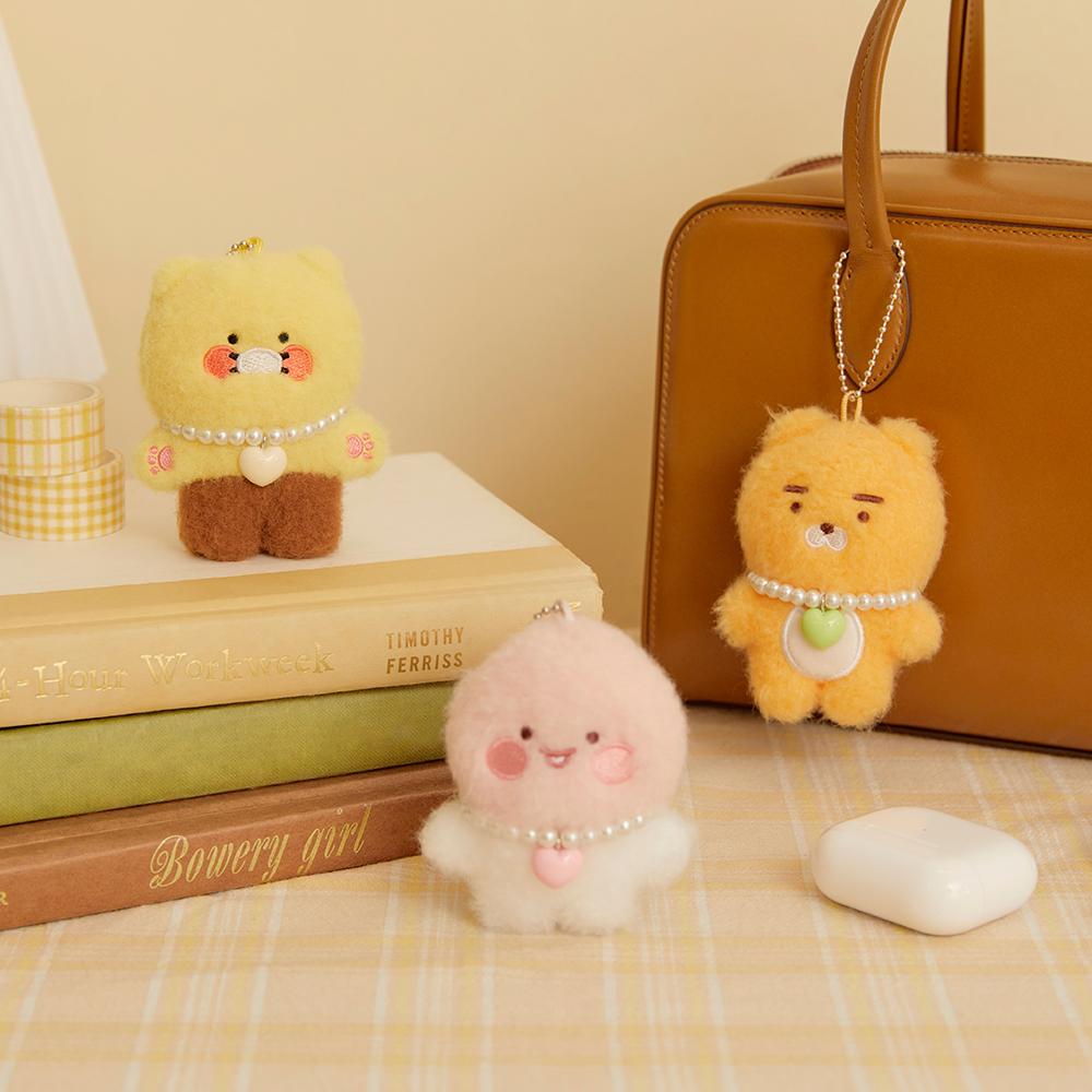 플랫 포슬 진주목걸이 키링인형_라이언/리틀어피치/춘식이