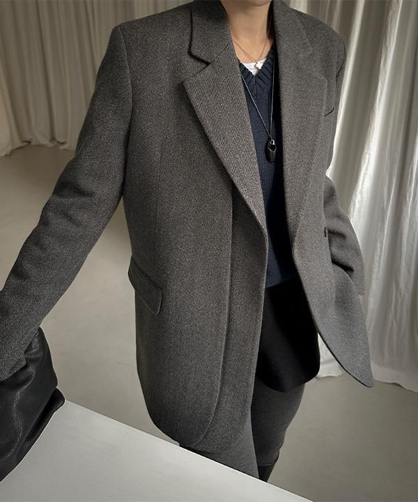 더클립 [🔥울자켓] 호른 이중 절개 헤링본 자켓(모직자켓, 하객룩, 출근룩, 가을자켓, 겨울자켓, 정장자켓, 셋업자켓, 오버핏자켓, 연말룩)