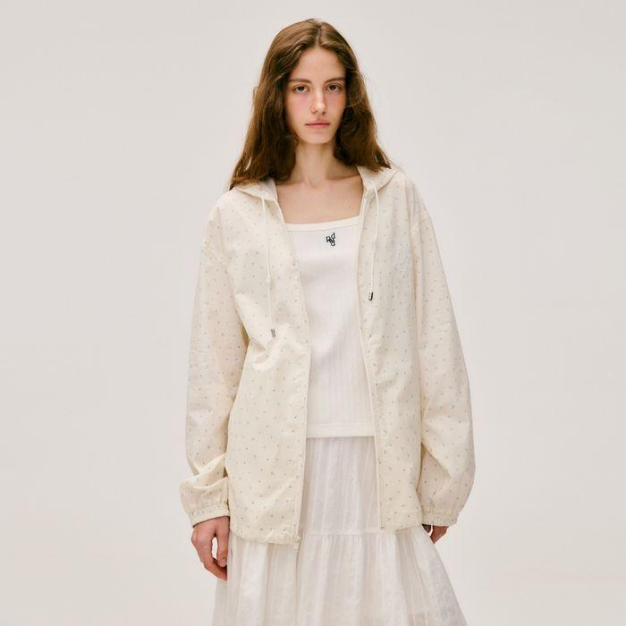 flower hoodie windbreak - ivory