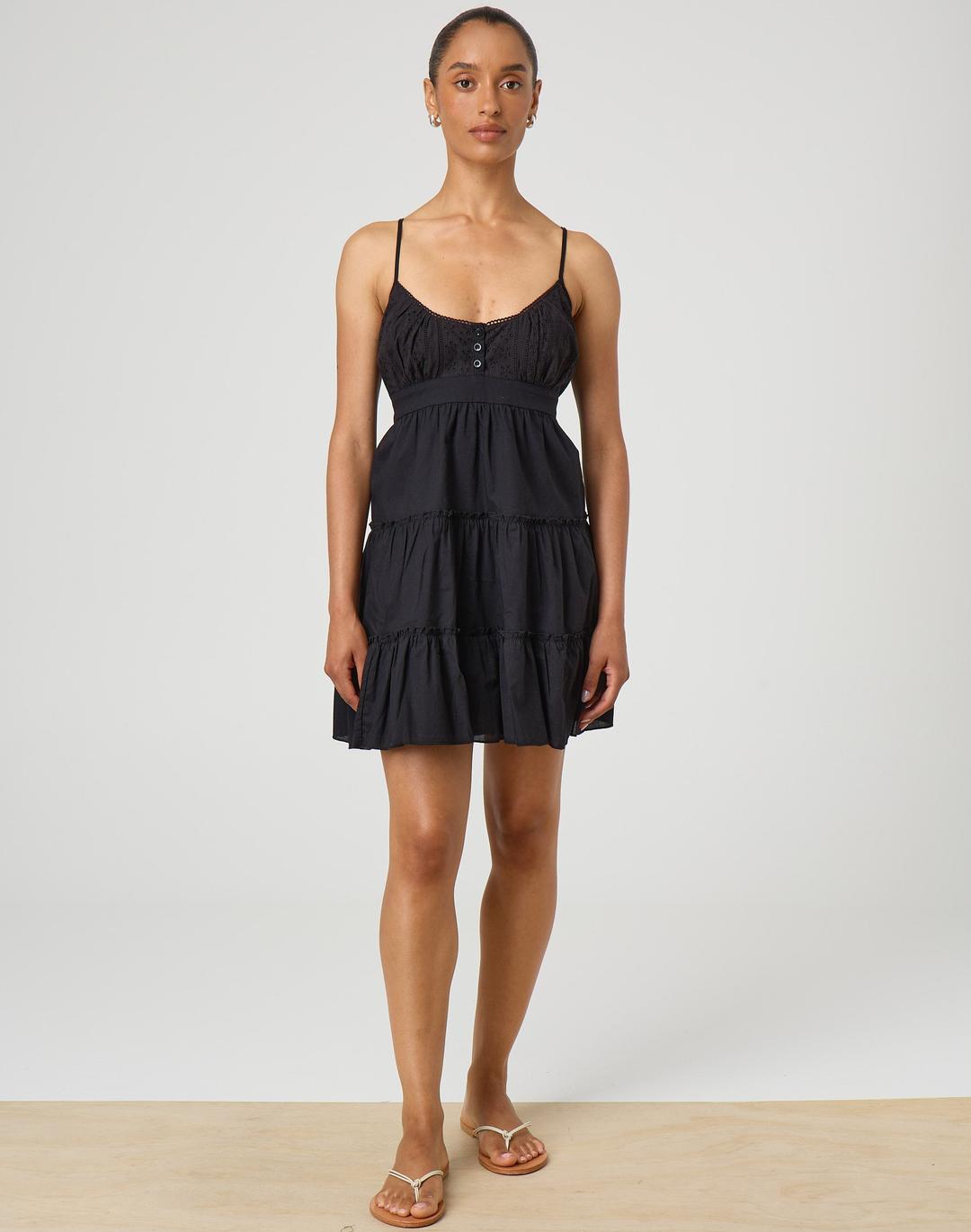 Poplin Tiered Broderie Mini Dress