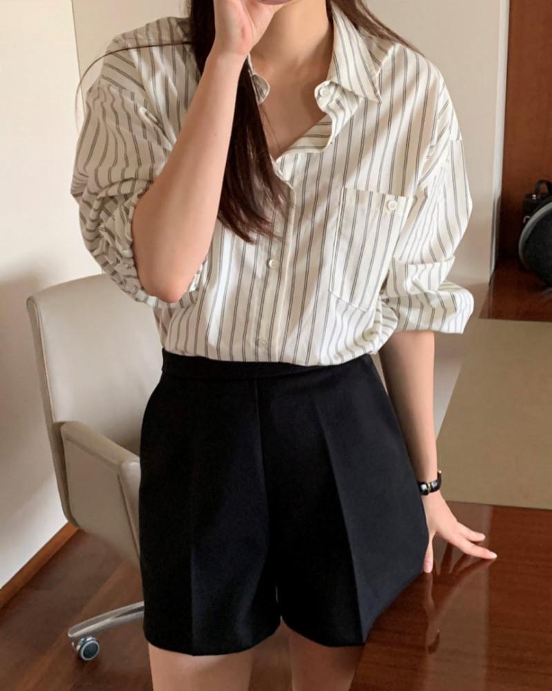 (당일) founders 파운더스 내츄럴 셔츠 여성 가을 코튼 스트라이프 셔츠 2color