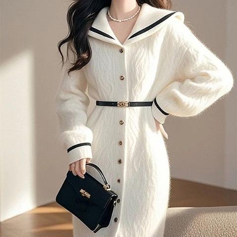 세일러카라 니트원피스 클래식무드 만델링롱원피스