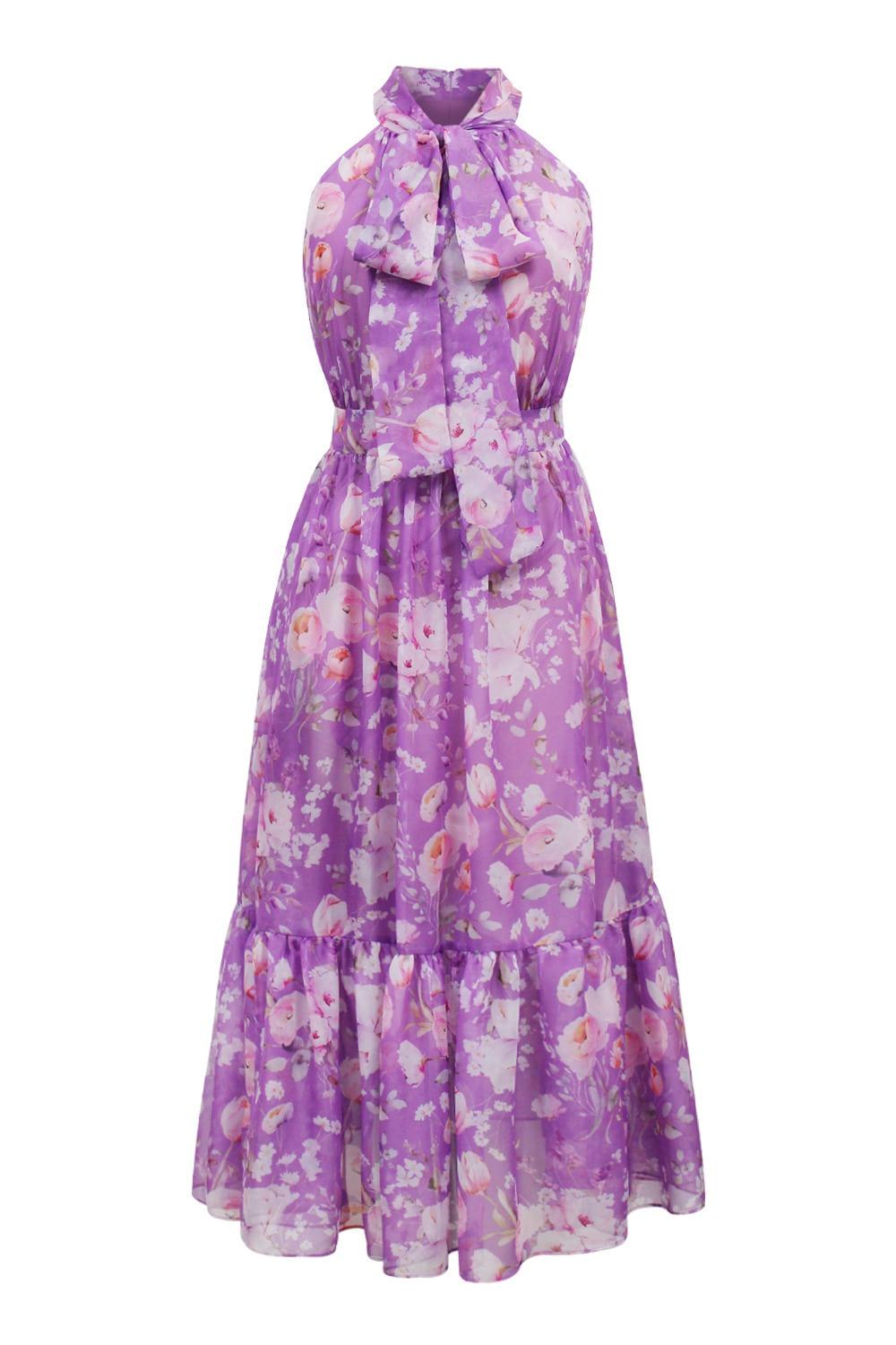 Airy halter long dress (Purple Flower)
