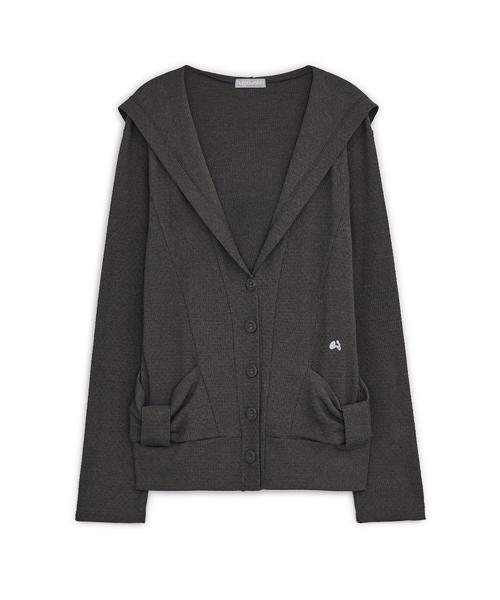 후드 리본 가디건 (차콜)