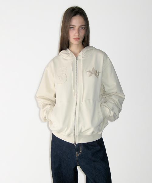 Logo Patch Hoodie Zip-up, IVORY