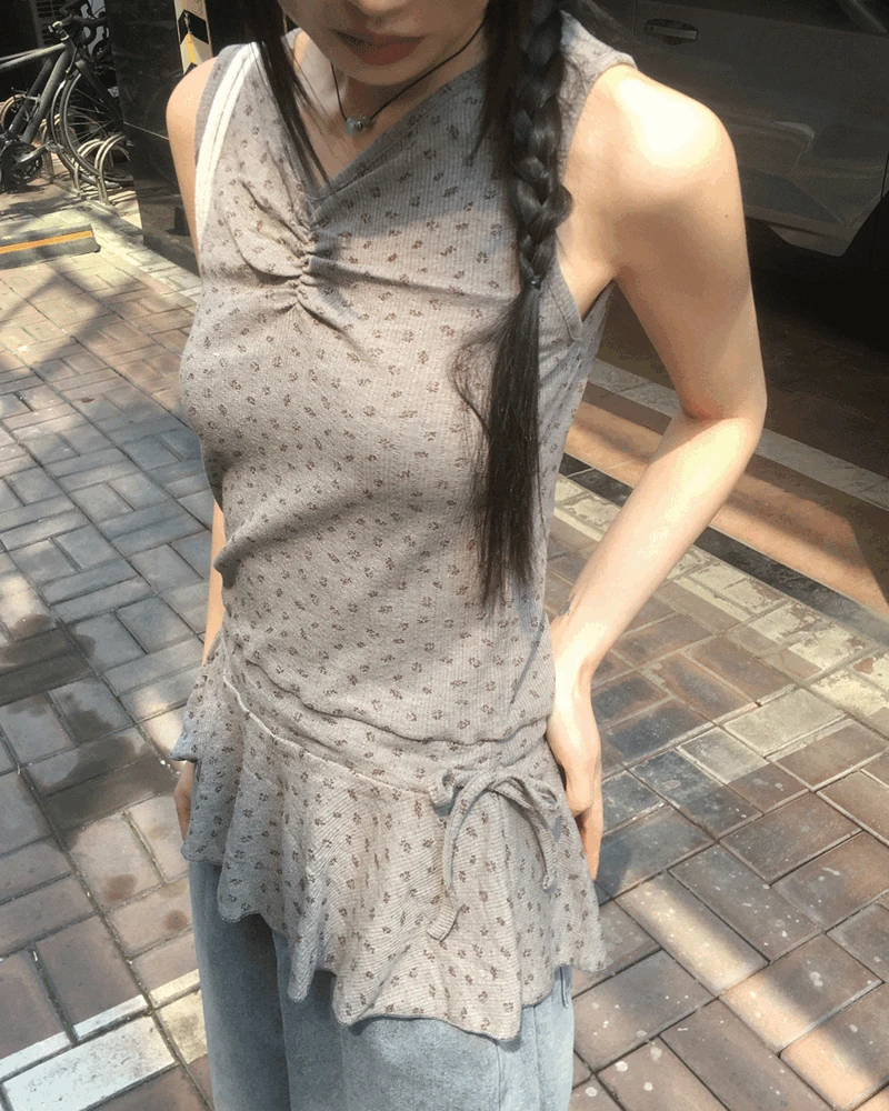 [이너추천👕] 누덴 플라워 패턴 셔링 레이어드 나시