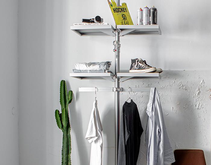 [Autopole] 더블 쉘프 행거 - 오토폴 1개, 패스트그립 사각 선반 4개, 행거 2개