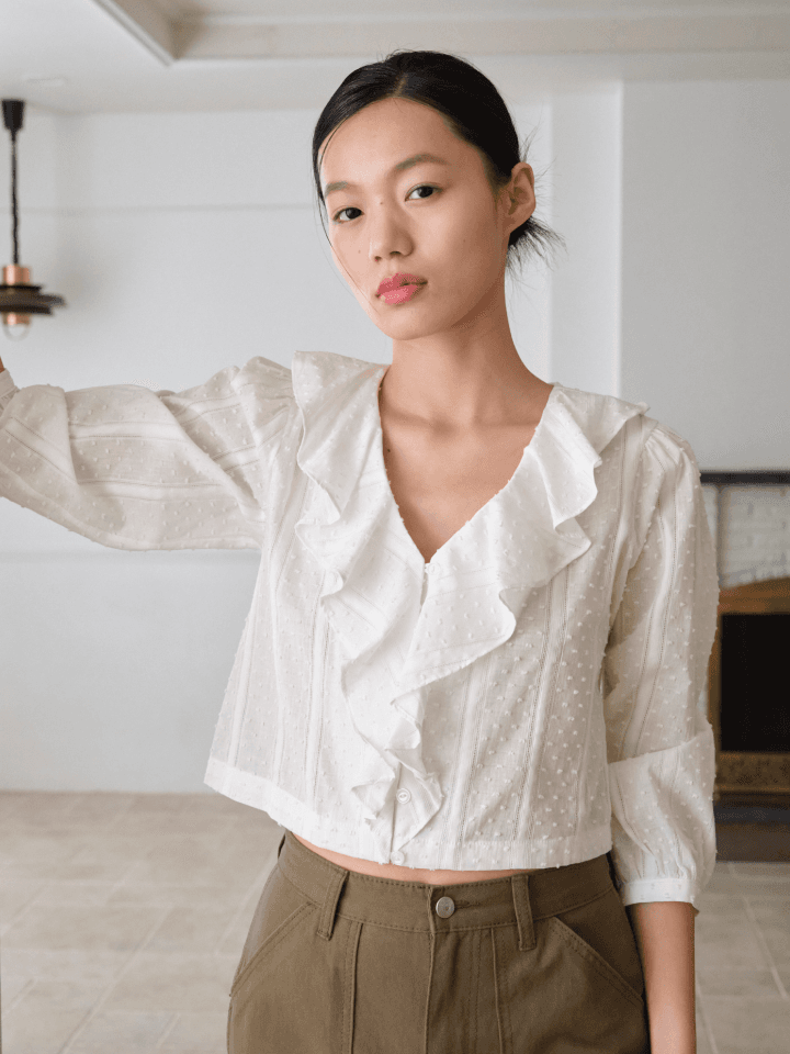 Ruffle Lace Blouse (Stripe)