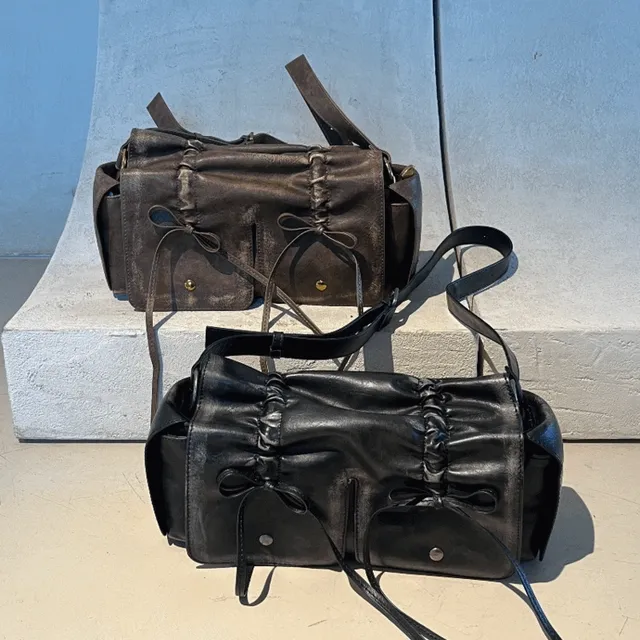 [크로스백 가능] 리본 빈티지 워싱 포켓 숄더백 (2color)