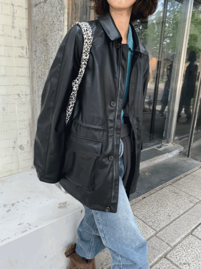 [고퀄/가을자켓]마크 스트링 레더 자켓