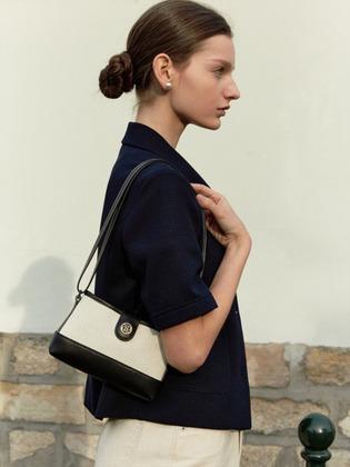 town bag (mini-cross) - herringbone ivory